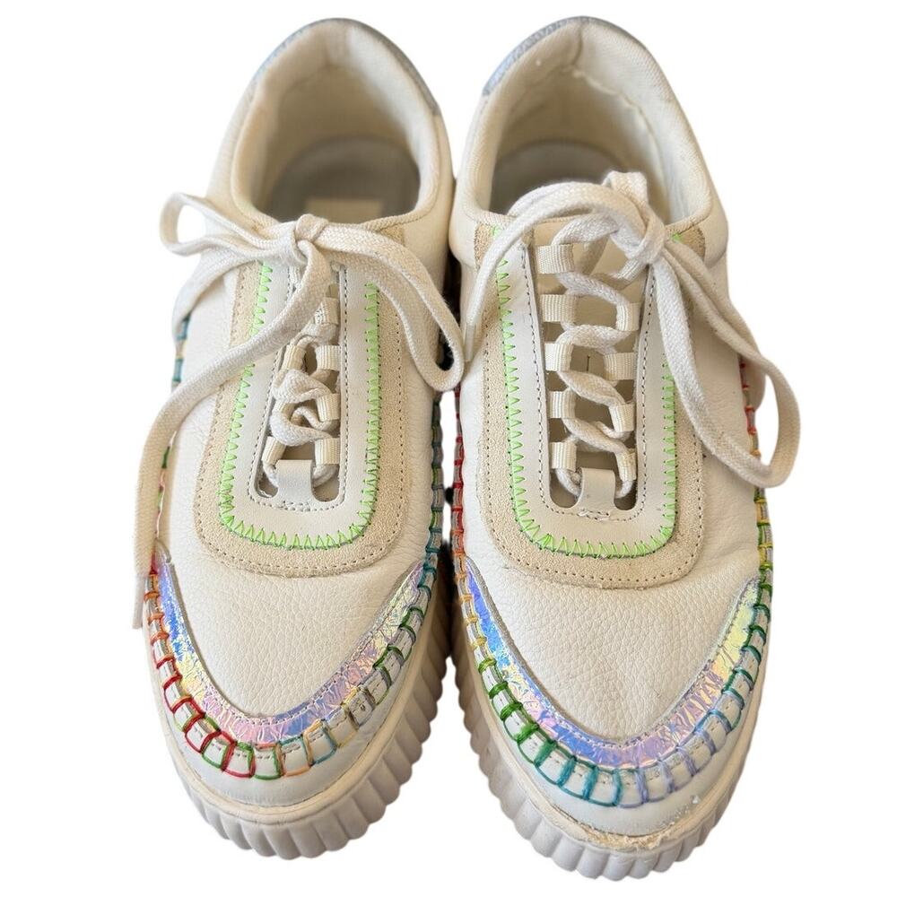 Dolce Vita Dolen Rainbow Stitch Iridescent White Sneaker Pride LGBTQ